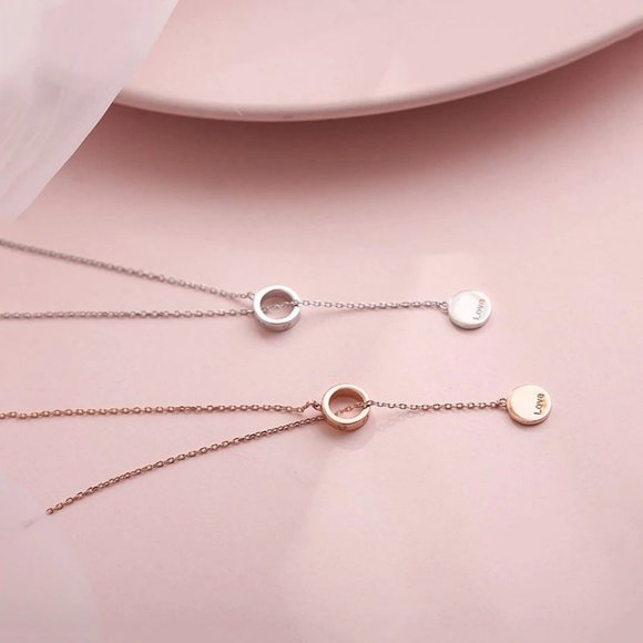 NEW Rose Gold/925 Sterling Silver Circle Necklace - Picture 3 of 9